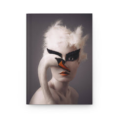 Woman portrait with a swan sharing their eyes notebook